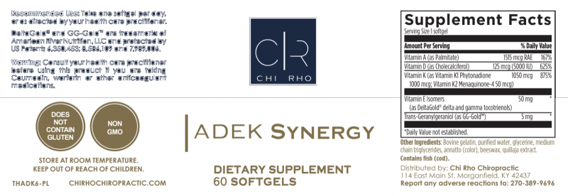 Adek Synergy Dietary Supplements Label