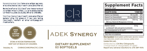 Adek Synergy Dietary Supplements Label