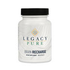 Legacy Pure Brain Recharge dietary supplement bottle with abstract wave label design