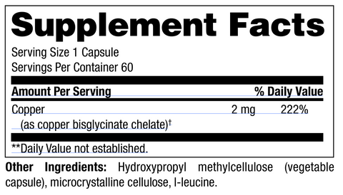 Chi Rho Chiropractic - Copper Dietary Supplement Facts