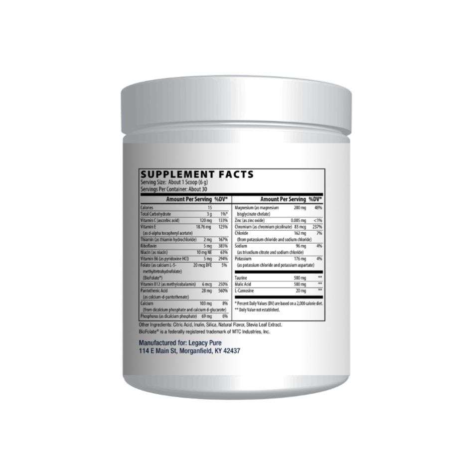 Electro-ade Lemonade |Supplement Facts | Legacy Pure Supplements