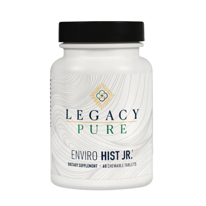 Legacy Pure Enviro Hist Jr. dietary supplement bottle with 60 chewable tablets for kids
