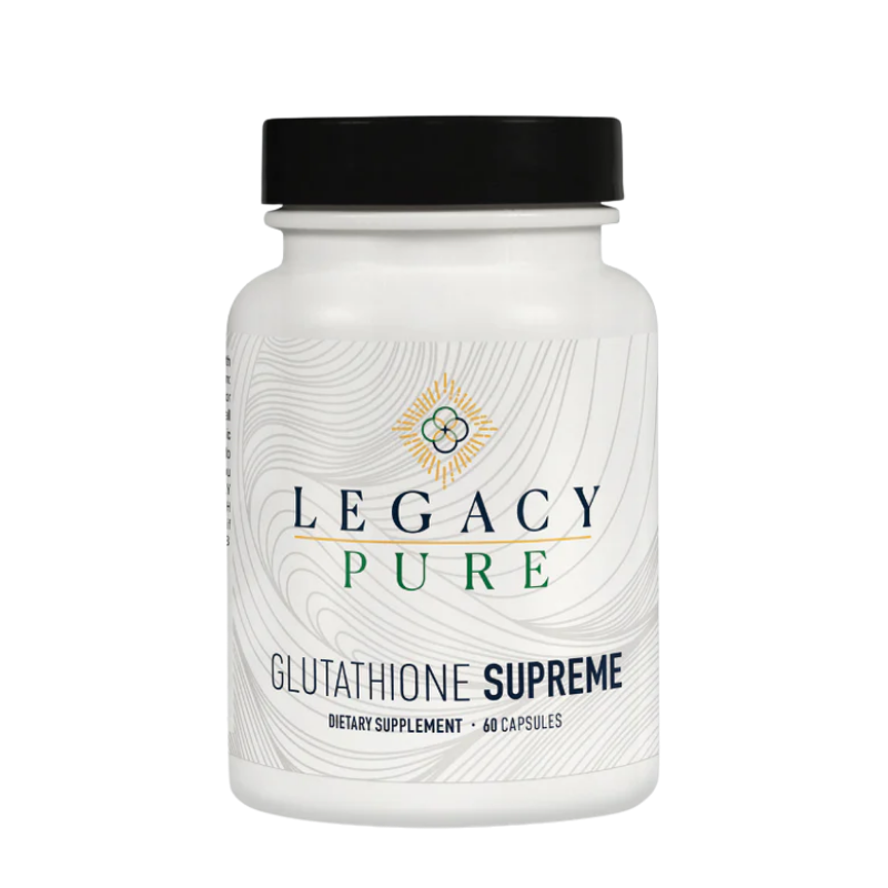 Legacy Pure Glutathione Supreme dietary supplement bottle with 60 capsules