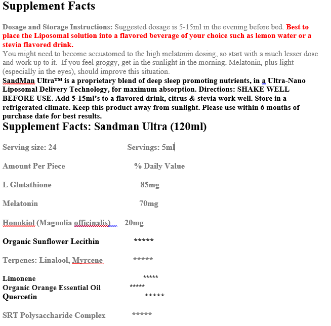 Sandman Ultra Supplement Facts