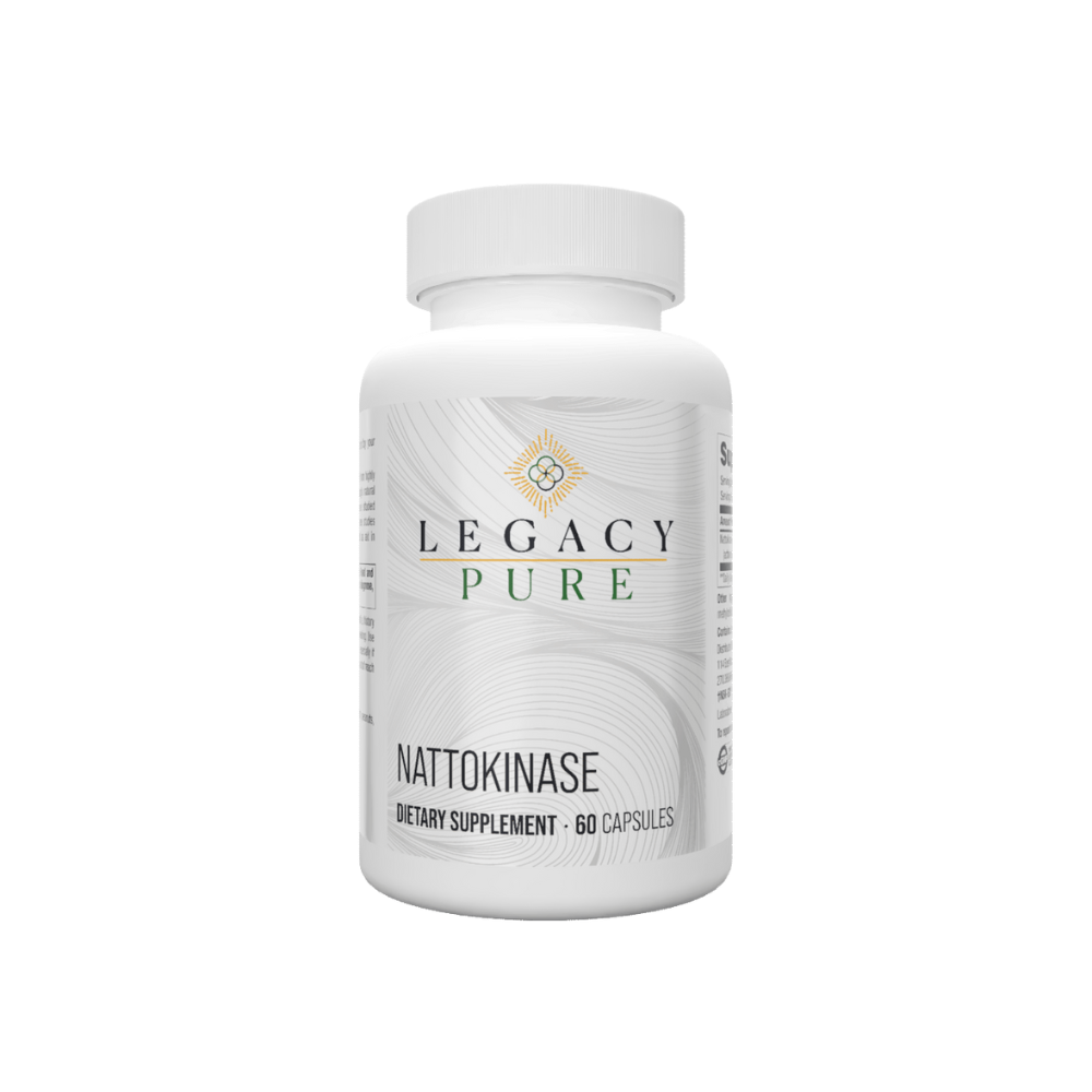 Legacy Pure Nattokinase dietary supplement bottle with 60 capsules for circulatory support